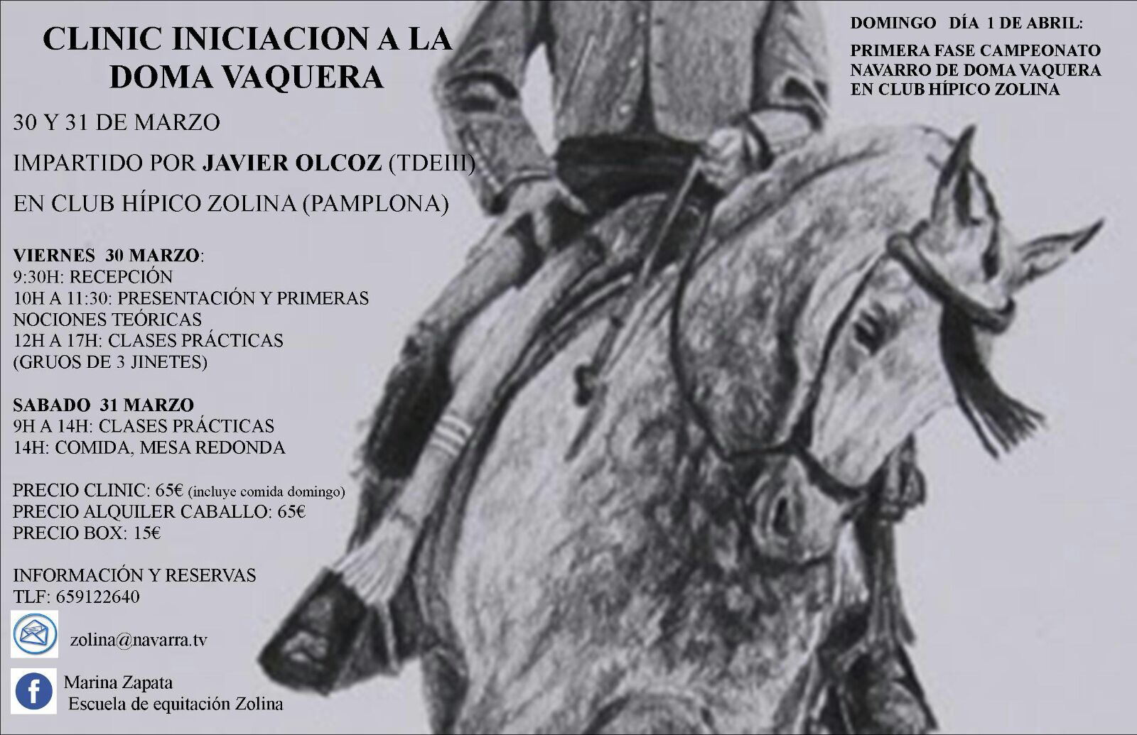 Clínic iniciación a la Doma Vaquera los días 30 y 31 de marzo en el Club Hípico Zolina