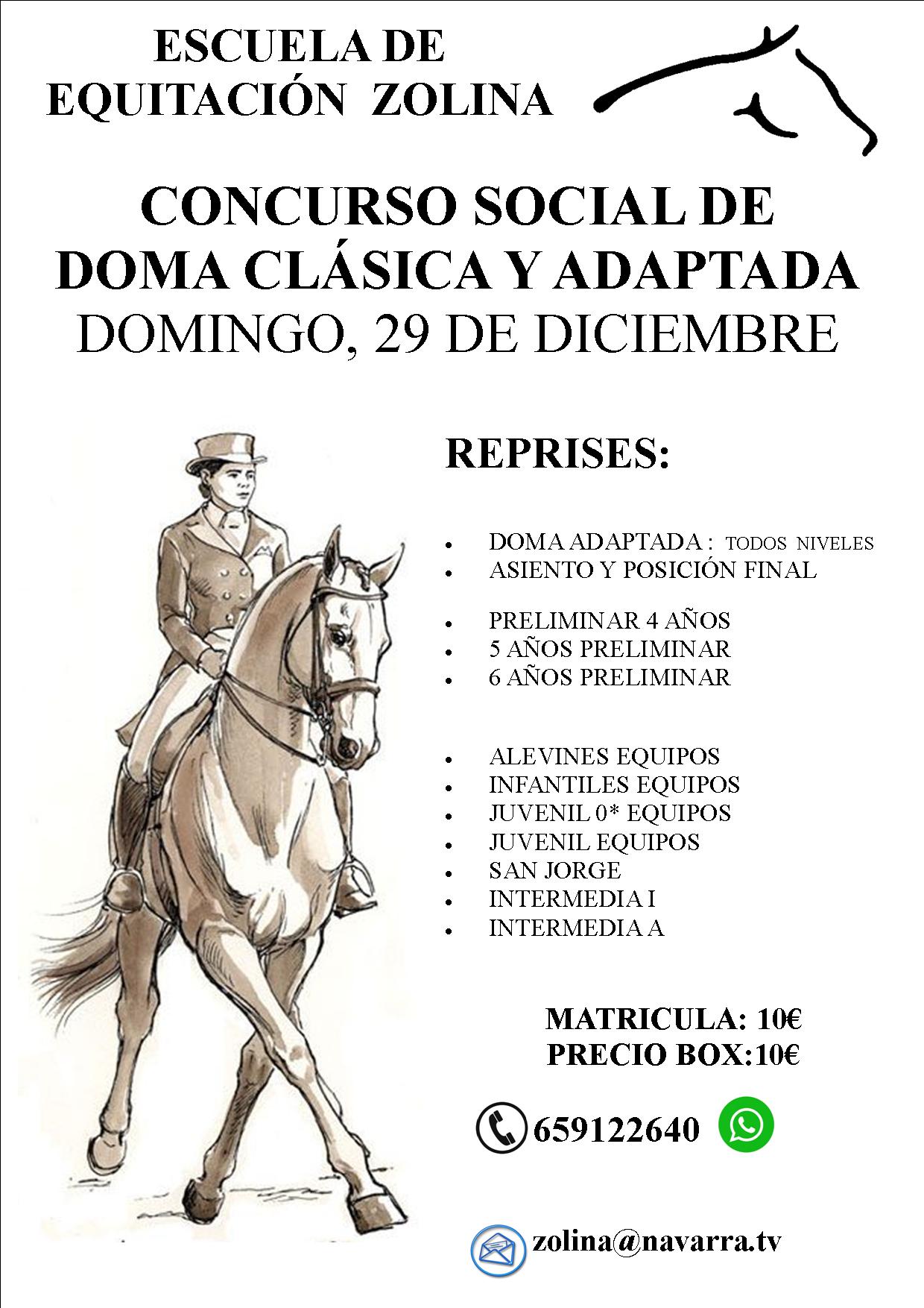 Concurso Social de Doma Clásica y Doma Adaptada el 29 de diciembre en Zolina