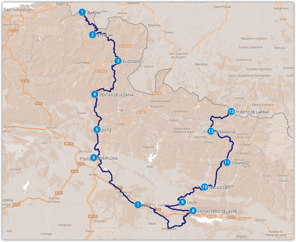Ruta de los Mosqueteros  12 etapas  – Primer itinerario ecuestre europeo  Navarra: 280 km